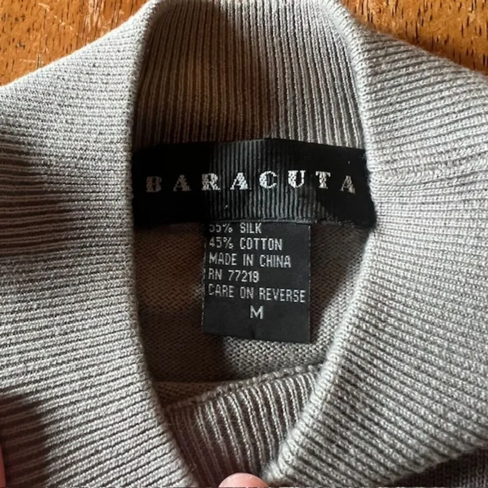 Silk Blend Baracuta Grey Mock Turtle Neck Knit Sweater